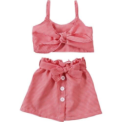 Citgeett Summer 1-6Years Toddler Kids Baby Girl Plaid Crop Tops Mini Skirt Dress outfits Clothes Set