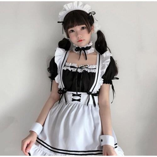 Cute Maid Outfit Black White Apron Dress Lolita Dresses Anime Long Dress Cafe Costume Cosplay Горничная Mucama