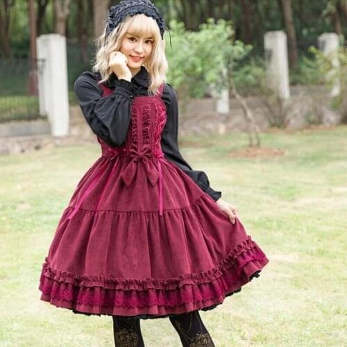 Kawaii Cosplay Dress Autumn Winter Sweet Lolita Dress Vintage Lace Bowknot Victorian Dress Kawaii Girl Gothic Lolita Jsk Loli