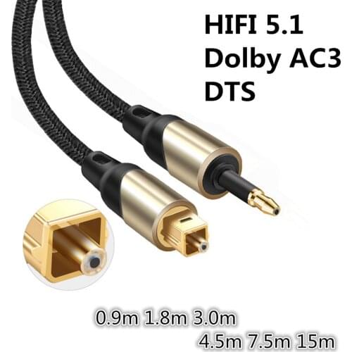 Mini 3.5mm Optical Audio Cable SPDIF Toslink Cable 3.5 Mini to Optical Cable 0.9m 1.8m 3m 15m Braided Jacket DVD TV Amplifier
