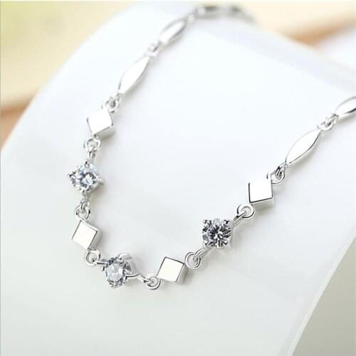Trendy Crystal Square Bracelet For Women Jewelry Charm Ladies Silver 925 Bracelet Accessories Girls Party Bijou Shinning Bangle