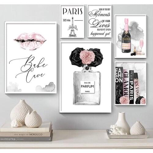 Champagne Perfume Fashion Book Poster Makeup Print Poster Wall Art Canvas Painting Salon Beauty Pictures For Girl Room Decor