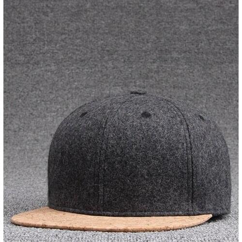 Top quality winter flat brim hip hop hats youth skateboard caps wool cork peak wool baseball cap men felt snapback hat