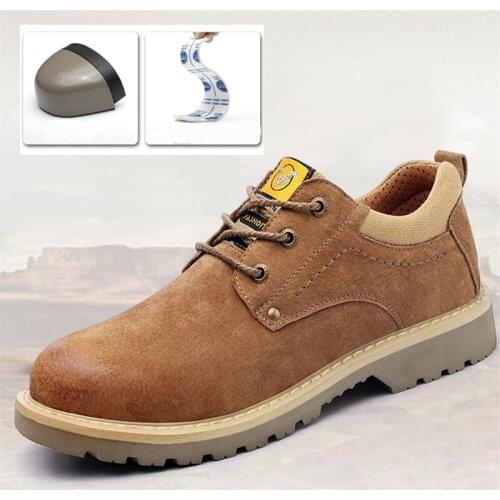 Men Genuine Leather Waterproof Breathable Work Safety Shoes Steel Toe Cap Anti-piercing Men Boots Tactics Hiking Sneakers