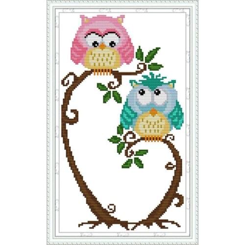 Two owls cross stitch kit aida 14ct 11ct count printed canvas stitches embroidery DIY handmade needlework