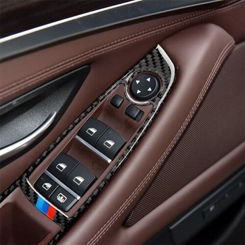 Carbon Fiber Interior Decoration Armrest Door Handle Window Lift Trim Cover Sticker for BMW 5 Series F10 2011-2018 Inner Decal