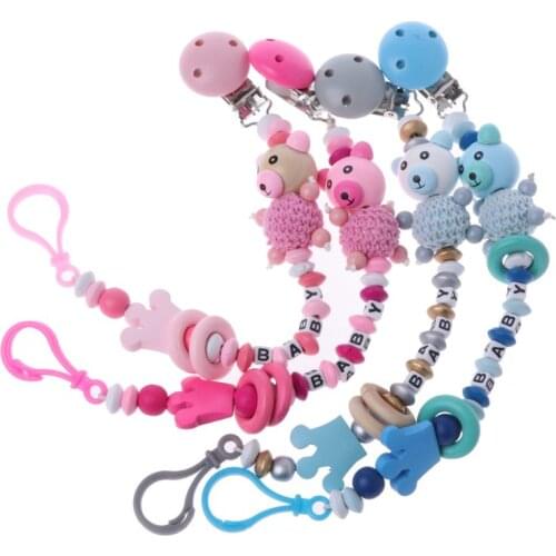 Baby Pacifier Clip Chain Infant Boys Girls Cute Cartoon Bear Letters Toys Teether Pacifier Chain Holder Baby Nipple Feeding