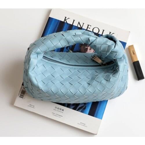 2021 New Arrival Genuine Leather Handmade Weaving Bags High Quality Women Tote Bag Lady Fashion Knotted Handle Casual Handbags