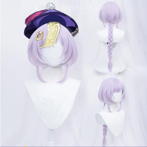 Genshin Impact Qiqi Wig Cosplay Light Purple Long Thick Braid Lavender Braided Heat Resistant Hair Women Halloween Role Play