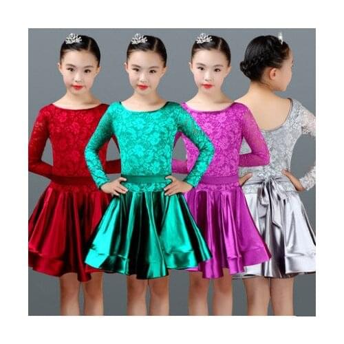 Latin dance dress for girls ballroom competition lace latin salsa dress kids girl rumba samba spandex children 2018 tango skirt