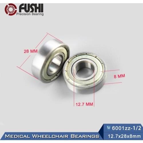 Wheelchair Rear Wheel Drum Bearing ID 0.5 inch ( 2 Pcs ) 12.7x28x8 mm Wheelchair Accessories 6001 ZZ Pressure Wheel Bearings