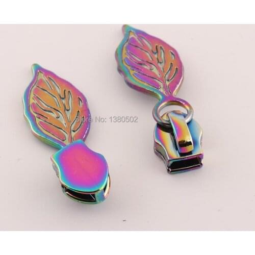 5pcs/lot rainbow color Beautiful zipper sliders Leaves Design zipper heads for bag garment decoration Accessories
