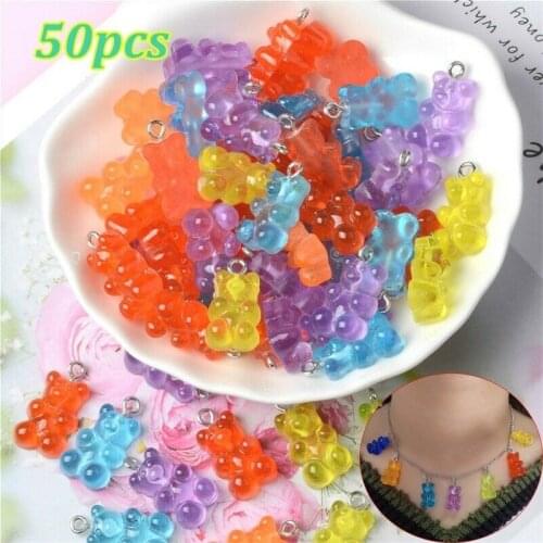 50Pcs Colorful Gummy Bear Pendant Charms for Necklace Bracelet Earrings DIY for Woman Girls Cartoon Jewelry Findings 0.82*0.43"