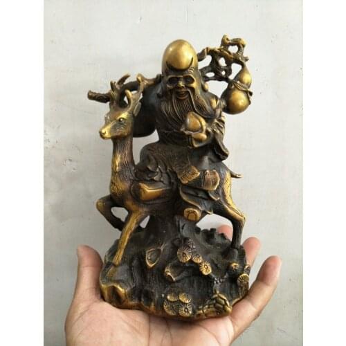 Rare Qing Dynasty copper Eastern Santa Claus &Deer Statue ,FREE SHIPPING