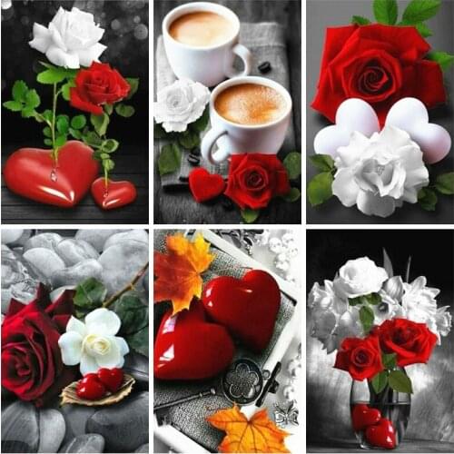 SHAYI DIY 5D Diamond Painting Coffee Rose Flower Scenery Embroidery Cross Stitch Full Square/Round Drill Home Decor Painting