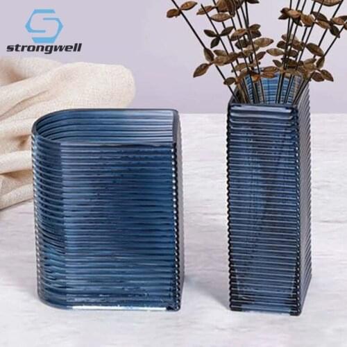 Strongwell Horizontal Stripes Glass Art Vase Home Decoration Accessories Living Room Table Decoration Flower Vases Hydroponics