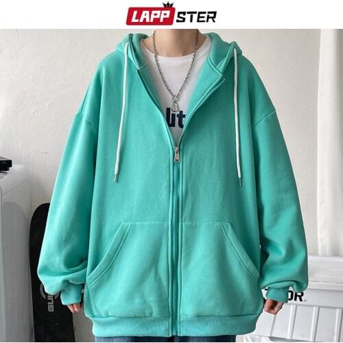 LAPPSTER Men Solid 7 Colors Harajuku Hooded Hoodies 2021 Mens Korean Fashion Oversized Sweatshirts Male Vintage Causal Cardigan