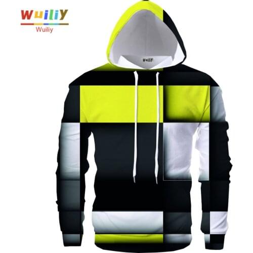Mens Yellow Block Hoodies 3D Pattern Sweatshirt Geometry Graphic Hooded Long Sleeve Tops La Hip Hop Casual Clothes Women/Men