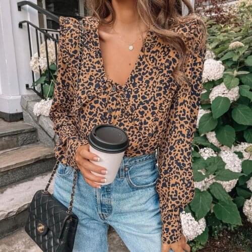 New Arrivals Autumn Leopard Print Shirts Office Skinny Women Peter Pan Collar Casual Blouses Full Regular Sleeves Ladies Tops