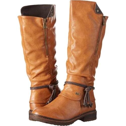 Womens boots new large size double zipper womens boots thick heel low heel round toe high tube knight boots women fashion hot