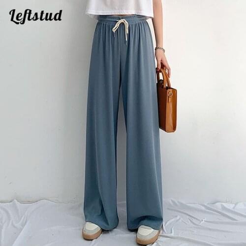 Ice silk wide-leg pants womens high waist 2021 spring and summer thin section draped loose straight casual mopping pants