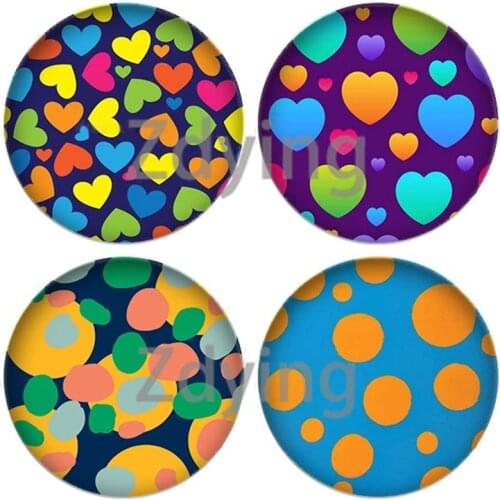 Zdying 10pcs Color Heart Big Circle Pattern Round Glass Cabochon Art Picture Glass Dome DIY Base Tray Pendant Jewelry Findings