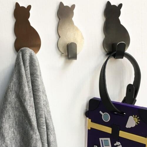 2pcs Self Adhesive Hooks Cat Pattern Storage Holder for Bathroom Kitchen Hanger Stick on Wall Hanging Door Clothes Towel Racks