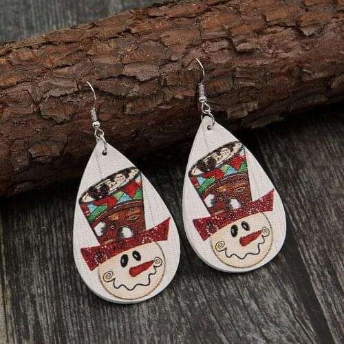2021 Wholesale Hat Christmas Cute Smiley Leather Earrings Pendant Christmas Water Drop Cartoon Snowman Earrings Female Magic