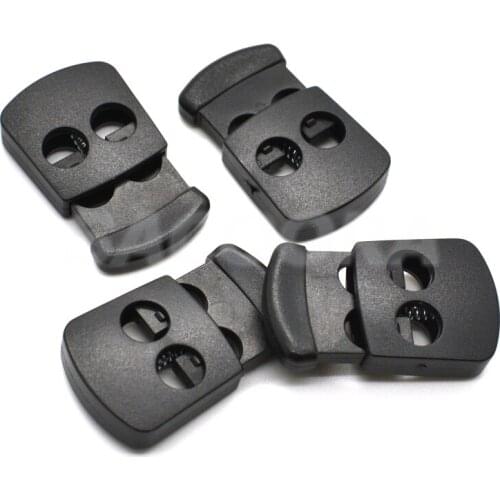 50pcs/pack 2 Holes Cord Lock Toggle Stopper Plastic Toggle Clip Black 30mm*18mm*5.5mm K-145