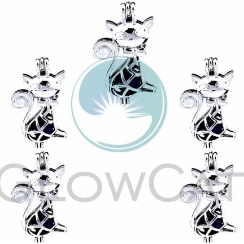 5X Pearl Cage Locket Pendants Aromatherapy Hollow Cat Essential Oil Diffuser Locket For DIY Necklace Jewelry