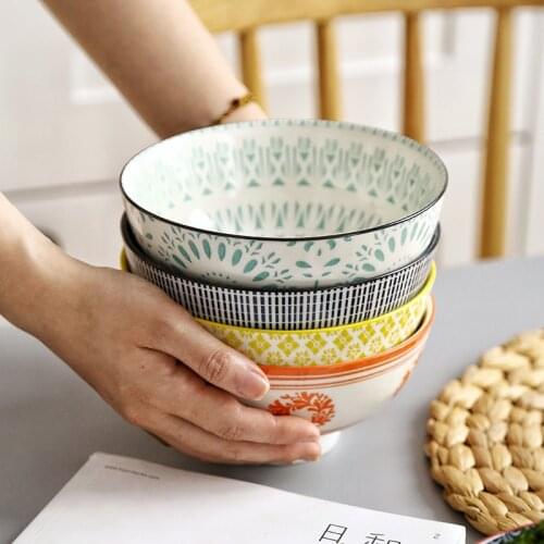 6 Inch Ceramic Bowl Noodle Rice Soup Dessert Tableware Tall Feet Machine Printing Underglaze CZY1006