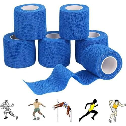6pcs Blue Self-adhesive Bandages Fixation Sports First Aid Wrap Sport Tape Knee Support Emergency Muscle Tape 5cmX4.6m