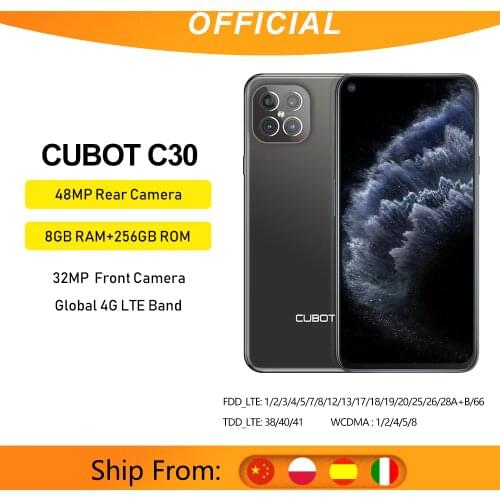 Cubot 8GB Smartphone C30 Global 4G LTE 128/256GB 32MP Selfie 48MP Quad Camera Helio P60 NFC 6.4"FHD+ 4200mAh Android 10 Celular