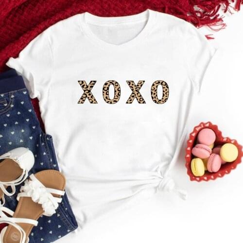 Colored Leopard XOXO T-shirt Cute Valentines Day Gift Tshirt Funny Women Graphic Valentine Top Tee