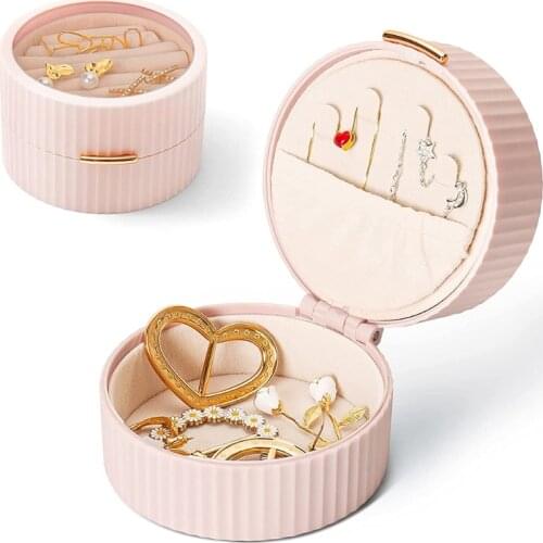 Travel Small Jewelry Storage Box Portable Jewelry Box Mini Jewelry Box 2-layer Jewelry Display Storage Box(Pink)