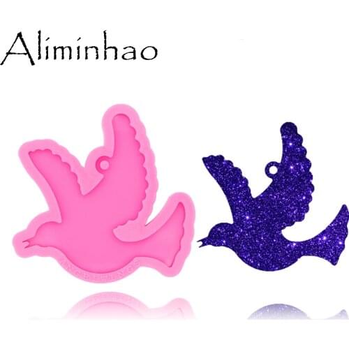 DY0412 Shiny Glossy Dove necklace Jewelry Epoxy Mould pigeon Crafting Keychain Silicon Resin Silicone