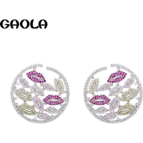GAOLA New Design Simple Clear Cubic Zirconia Mouth Lips Round Stud Earrings Wedding Jewelry GLE9127