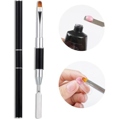 Gel Tips Building Pen UV Gel Nail Brush For Nail Tips Extension Builder Dual-ended Slice Shape Nylon Hair Flat Pusher Nail Tool