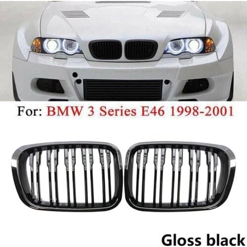Gloss Black Front Kidney Double Line Grille Sport Grill for BMW E46 3-Series 4 Door 1998-2001 51138208489 51138208490