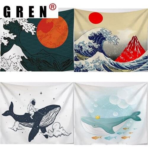 GREN Waves Printed Tapestry Wall Art Hanging Covering Rugs Background Cloth Beach Mat Blanket Art Bedroom Dorm Home Decor