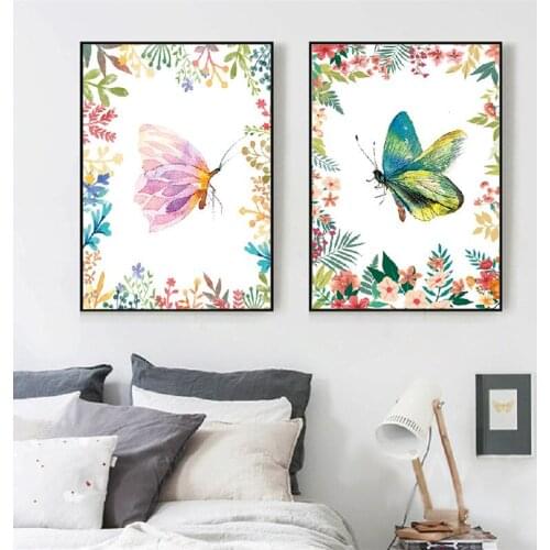 Unframed Tropical Art Butterfly Plant Decorations Wall Art Picture For Girls Room Posters And Prints Home Canvas Printings