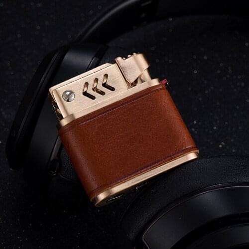 Handmade Leather Stitching Ejection Ignition High-end Gifts Kerosene Lighters Smoking Accessories Lighter Vintage Gadget for Men
