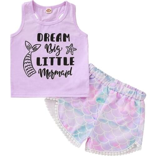 1-5Y Fashion Baby Girls Clothes Sets Sleeveless Letter Printed Vest Tops Tank Shorts 2pcs Outfits