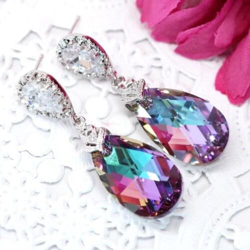 Huitan Fashion Luxury Dangle Earrings Women Multicolored/Blue CZ Stone Ladys Aesthetic Earrings Delicate Gift Wedding Jewelry