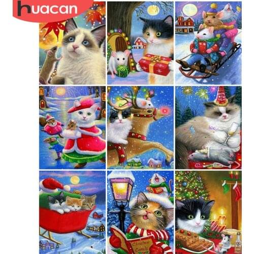 HUACAN Painting By Numbers Cat Animal Acrylic DIY Frame On Canvas Wall Art Picture By Numbers Winter Childrens Room Decor