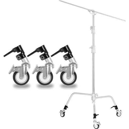 3pcs Swivel Caster Wheels Set Heavy Duty Photography Rolling Metal for Photo Studio Shooting Light Tripod