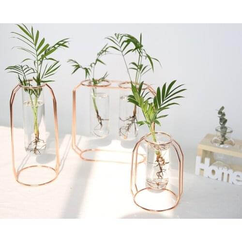 Nordic Ins Metal Hydroponic Vase Hanging Home Decoration Glass Container Vase Plant Vase Home Office Decoration Terrarium Decor