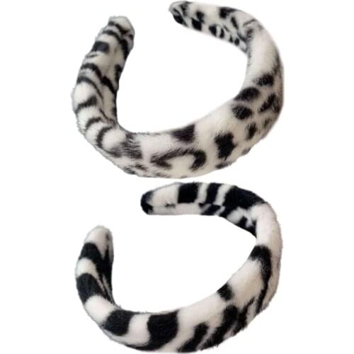 Plush Zebra Pattern Headband Wide Turban Leopard Print Headbands Retro Hair Hoop Temperament Vintage Hair Accessories