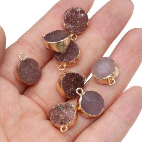 Natural Stone Pendant With Round Edge Plating Red Agates Pendant Necklace For DIY Jewelry Best Birthday Gift Size 12x16mm