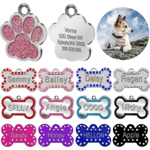 Custom Engraved Pet Dog Tags Personalized Cat Puppy ID Name Collar Tag Bone Paw Collar Accessories Anti-lost Stainless Steel